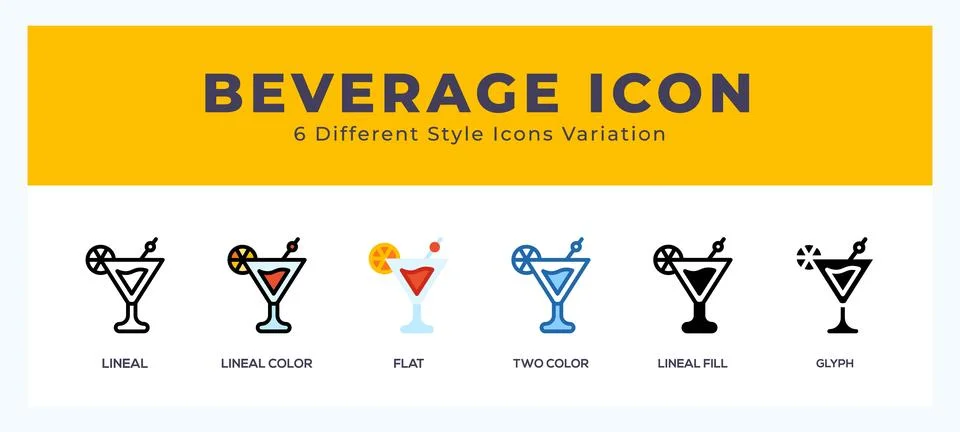 Beverage icon set with different styles. Design elements for logo. Vector i.. 스톡 일러스트