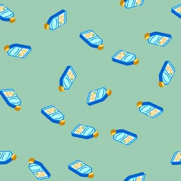 Beverage juice plastic bottle isometric icon seamless pattern Stock Illustration