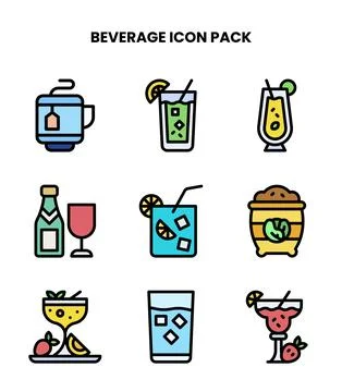Beverage Lineal Color Bundle Icons Pack Stock Illustration