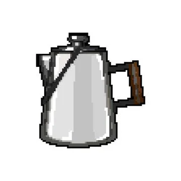 Beverage percolator pot coffee pixel art vector illustration Stock Illustration