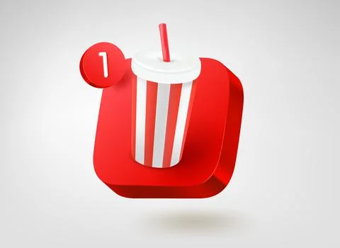 Beverage on red platform. 3d vector mobile application icon Stockillustratie