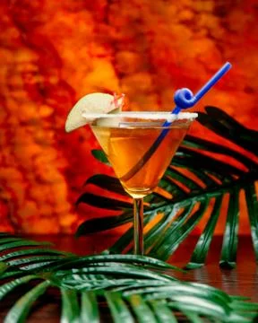 Beverage with salt and fruit slice on top Stock Photos