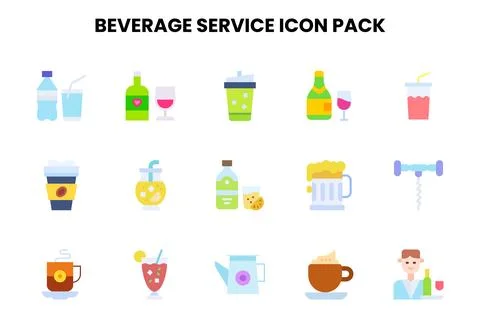 Beverage Service Flat Bundle Icons Pack Stock Illustration