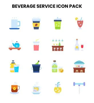 Beverage Service Flat Graphics Icons Pack Stock Illustration