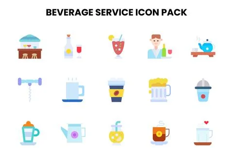 Beverage Service Flat Graphics Icons Pack Stock Illustration