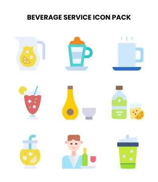 Beverage Service Flat Graphics Icons Pack Stock Illustration