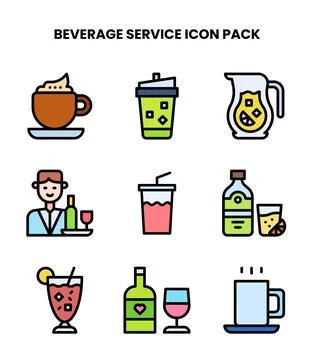Beverage Service Lineal Color Vector Icons Pack Stock Illustration
