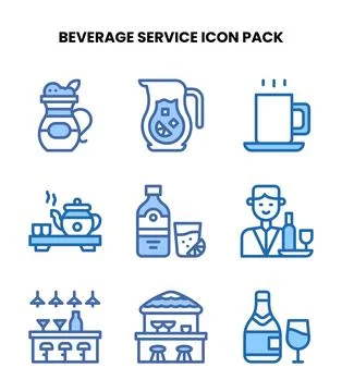 Beverage Service Two Colour Scalable Icons Pack Stock Illustration
