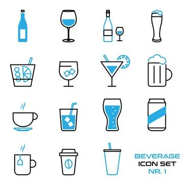 Beverage set - icon set with 15 symbols Stock Illustration