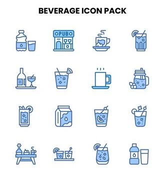 Beverage Two Colour Set Icons Pack Stock Illustration