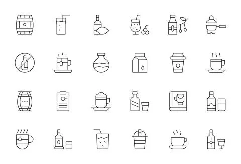 Beverage Vector Graphics Pack including 24 Thin Line 128x128 Pixel Optimize.. Stockillustratie