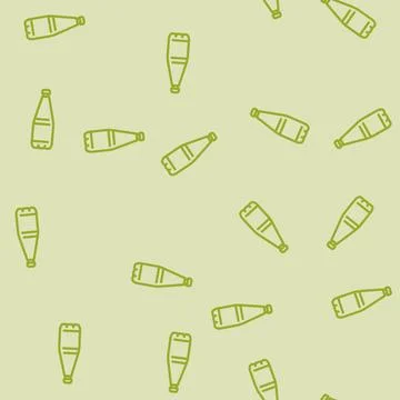 Beverage water plastic bottle line vector seamless pattern Stock Illustration