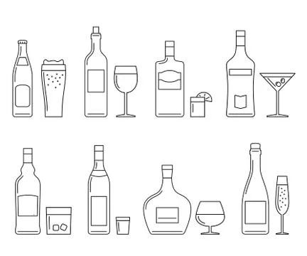 Beverages and drinks thin icons Stock Illustration