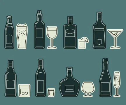 Beverages and drinks thin icons Stock Illustration