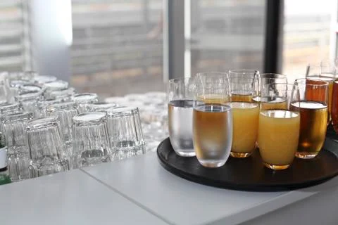 Beverages buffet breakfast Stock Photos