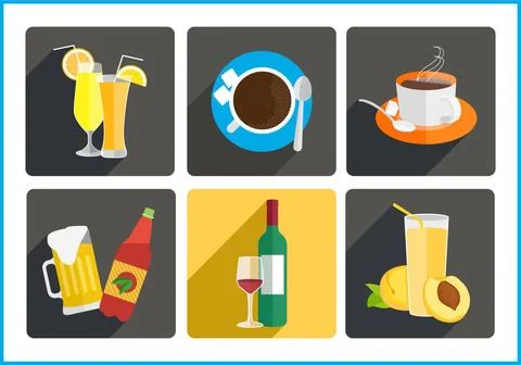 Beverages flat vector icons set Beverages flat vector modern icons set. Co... Foto stock