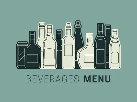 Beverages menu with bottles Illustrazione stock