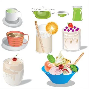 Beverages Set Vector Illustrations and Icons Stock Illustration