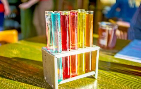 Beverages in test tubes Stockfoto's