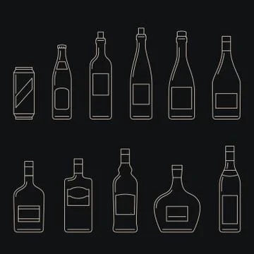 Beverages thin icons Stock Illustration