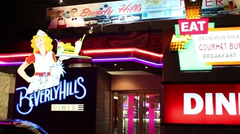 Beverly Hills Diner - network of stylized American restaurants Stock Footage 62152819