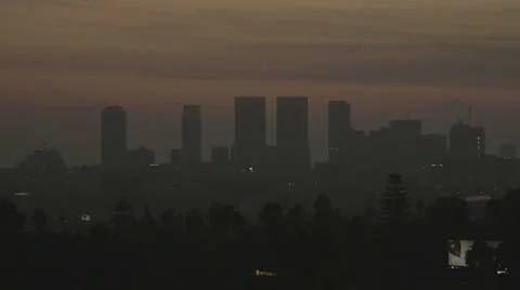 Beverly Hills skyline at sunset Stock Footage 65051018