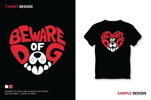 Beware Of Dog Warning Sign With Snapping Teeth On Black Stock Illustration