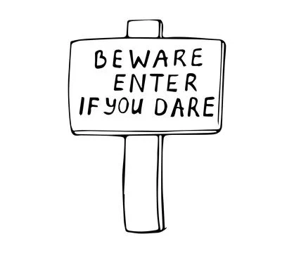 Beware Enter If You Dare Halloween Sign Hand Drawn Doodle Stock Illustration
