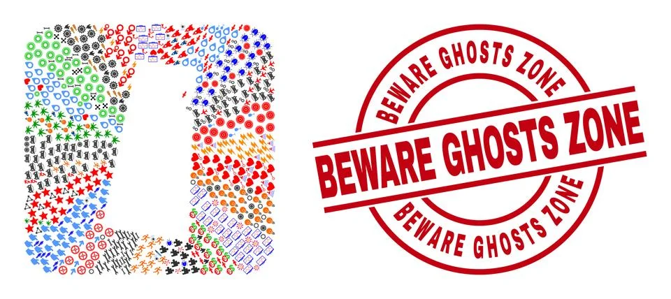Beware Ghosts Zone Stamp and Saskatchewan Province Map Inverted Mosaic Illustrazione stock