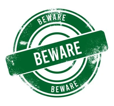 Beware - green round grunge button, stamp 写真素材