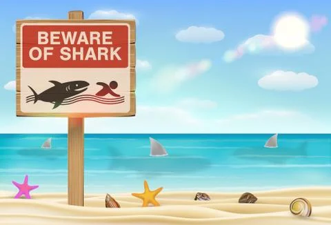 Beware of shark sign on white background Stock Illustration
