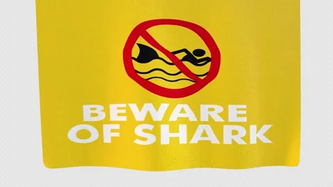 Beware of Shark Warning Flag Waving, Alpha Channel with Alpha Channel Stock Footage 346183147