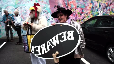 Beware Sign  Ides of March parade Stock Footage 269068149