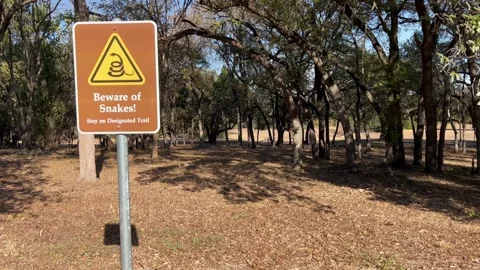 Beware of snakes sign warning in Austin, Tex 10/18/2025 Stock Footage 319365987