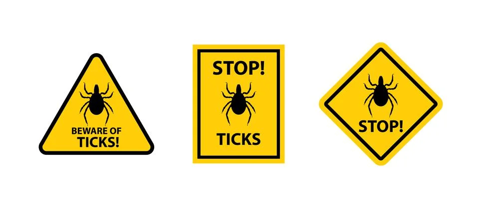 Beware of ticks caution signs, flat vector illustration isolated on white Stock Illustration