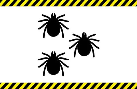 Beware of Ticks Warning Sign with Black Tick Silhouettes and Yellow Caution Stock Illustration