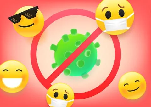 Beware of virus concept. 3d vector illustraction of virus and emoji Stock-Illustration