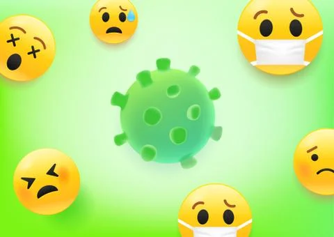 Beware of virus concept. 3d vector illustraction of virus and emoji Stock Illustration