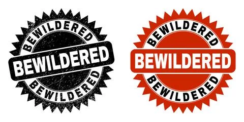 BEWILDERED Black Rosette Stamp Seal with Grunge Texture 스톡 일러스트