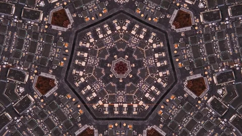 Bewitching microcircuits kaleidoscope effect, microchip animated pattern. Stock Footage 246951292