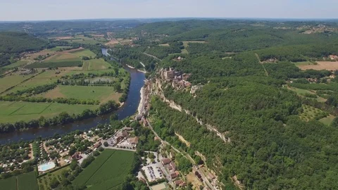 Beynac et Cazenac one of the most beautiful villages in France aerial shot Stock Footage 118992030