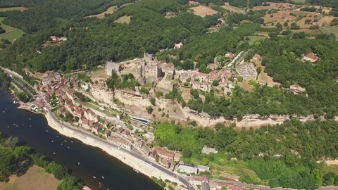 Beynac et Cazenac one of the most beautiful villages in France aerial shot Stock Footage 118994110