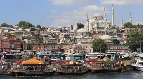 Beyoglu district  historic architecture and Muslim Mosque. Istanbul, Turkey Stock Footage 53001389