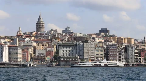 Beyoglu district historical architecture and Galata tower in Istanbul, Turkey Stock Footage 53000921