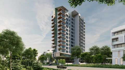 Beyond Imagination Modern Architecture Transformed in 3D Render Stock-Illustration
