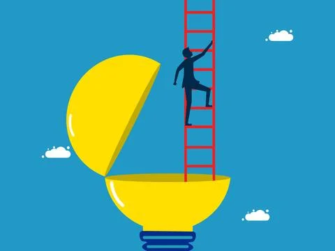 Beyond the limits of learning. Businessman climbing the stairs from the light 스톡 일러스트