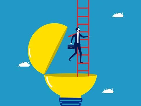 Beyond the limits of learning. Businessman climbing the stairs from the light イラスト素材