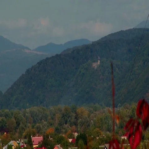 Beyond the village in a forest castle Stock Footage 69519924