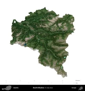 Bezirk Bludenz, Austria, isolated on white. Sentinel-2 Mosaic. July 2022 Stock Illustration