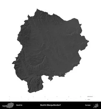 Bezirk Oberpullendorf, Austria, isolated on white. Grayscale Stock Illustration